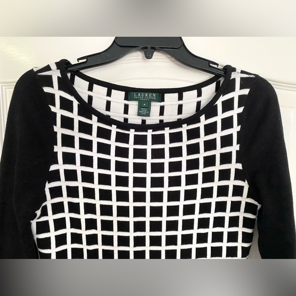 Ralph Lauren LAUREN dress Black and White Gradient Checker women M sweater dress - Picture 6 of 9